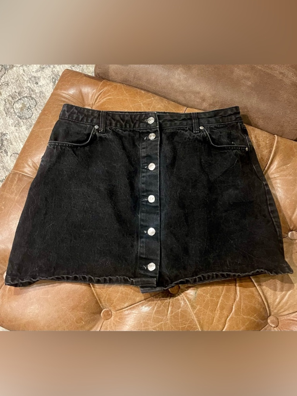 Classic Jean Black Button-Front Mini Skirt